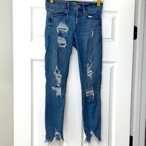 Express Women's Distressed Skinny Jeans in Blue